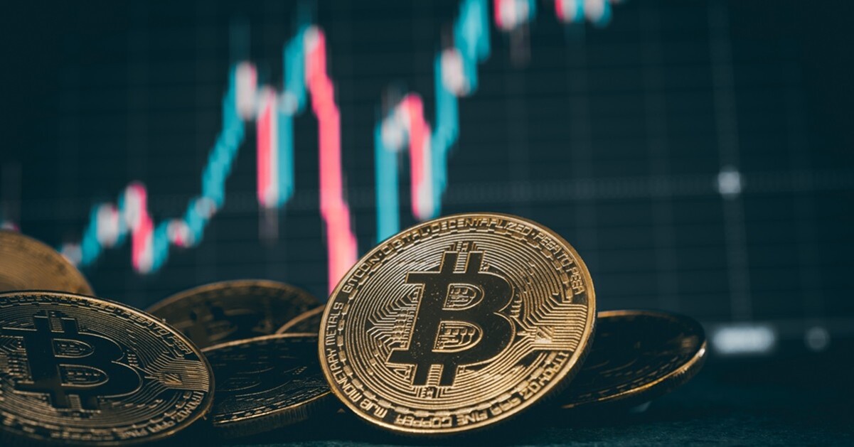 비트코인 가격 변동을 보여주는 암호화폐(가상자산·코인) 비트코인(BTC) 주화 및 반등 그래프 이미지